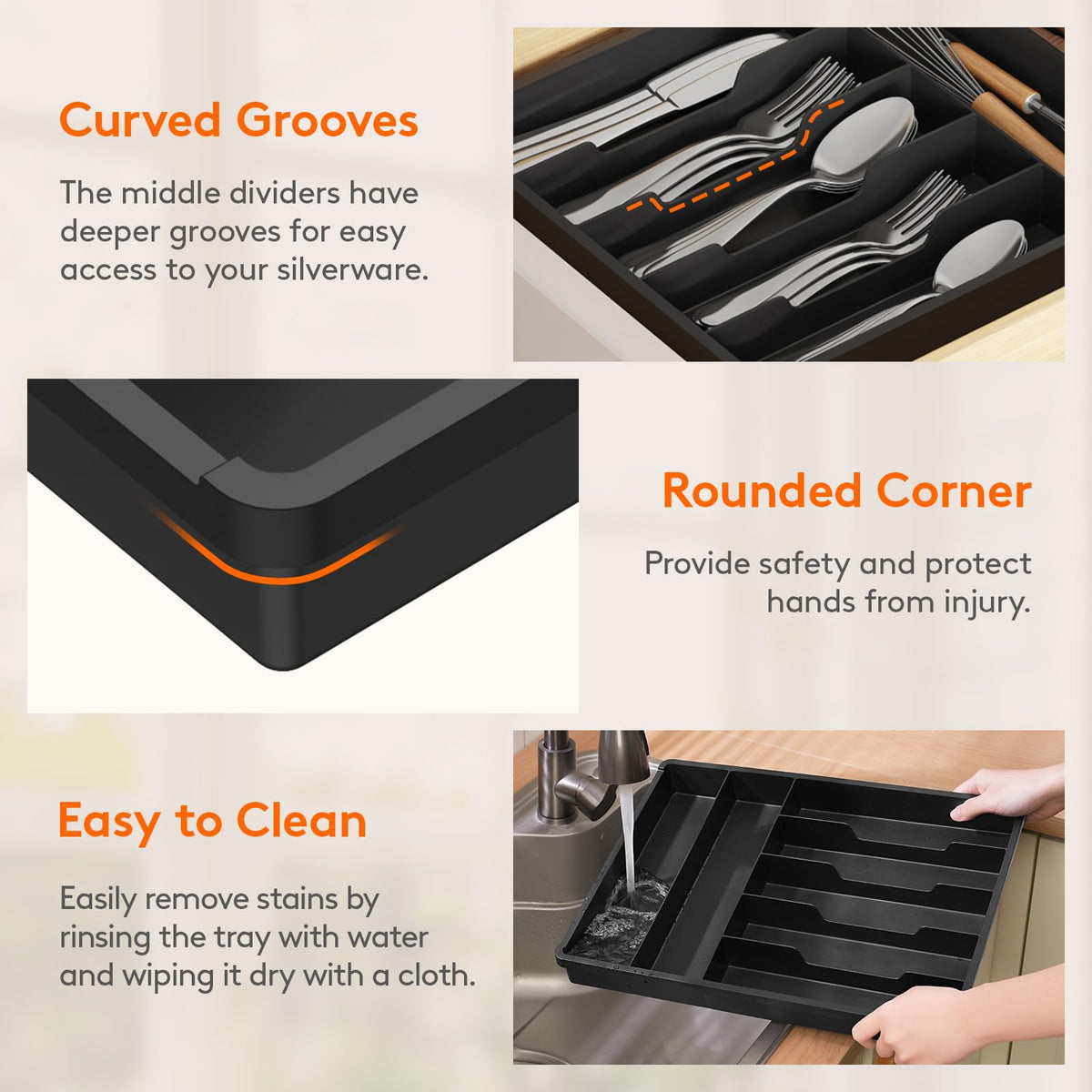 Durable black Lifewit plastic tray for daily kitchen use