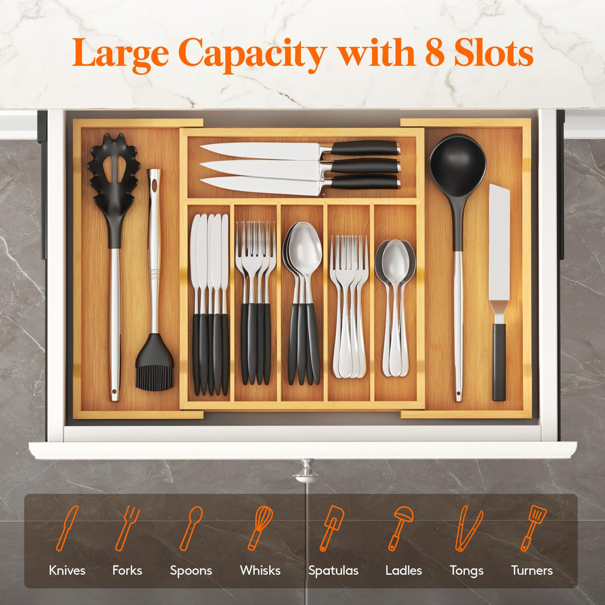 Lifewit expandable sides show full-width capacity for larger drawers