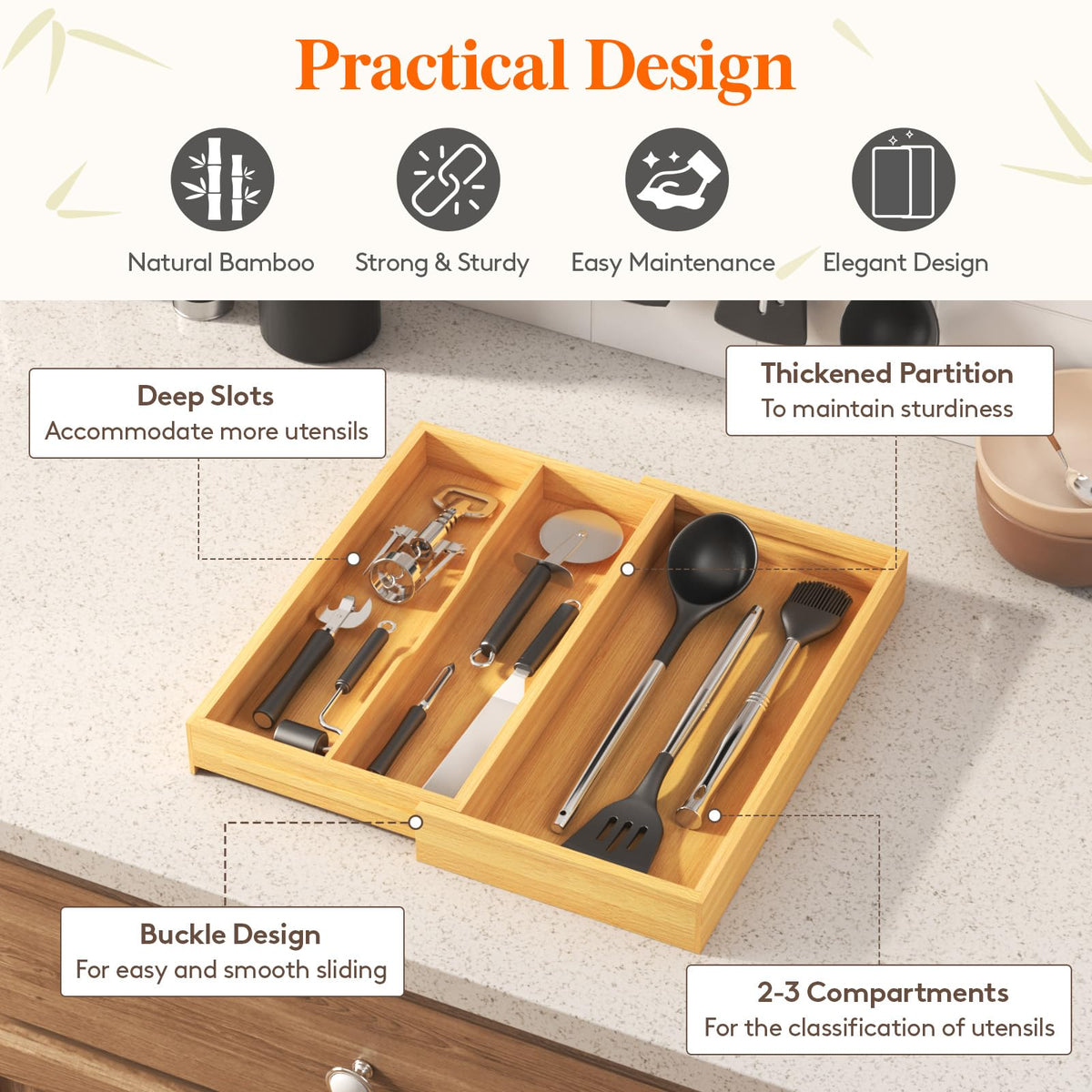 Lifewit grooved design helps locate knives and spoons without rummaging.