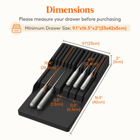 Lifewit in-drawer knife block slots neatly hold 12 blades for quick access.