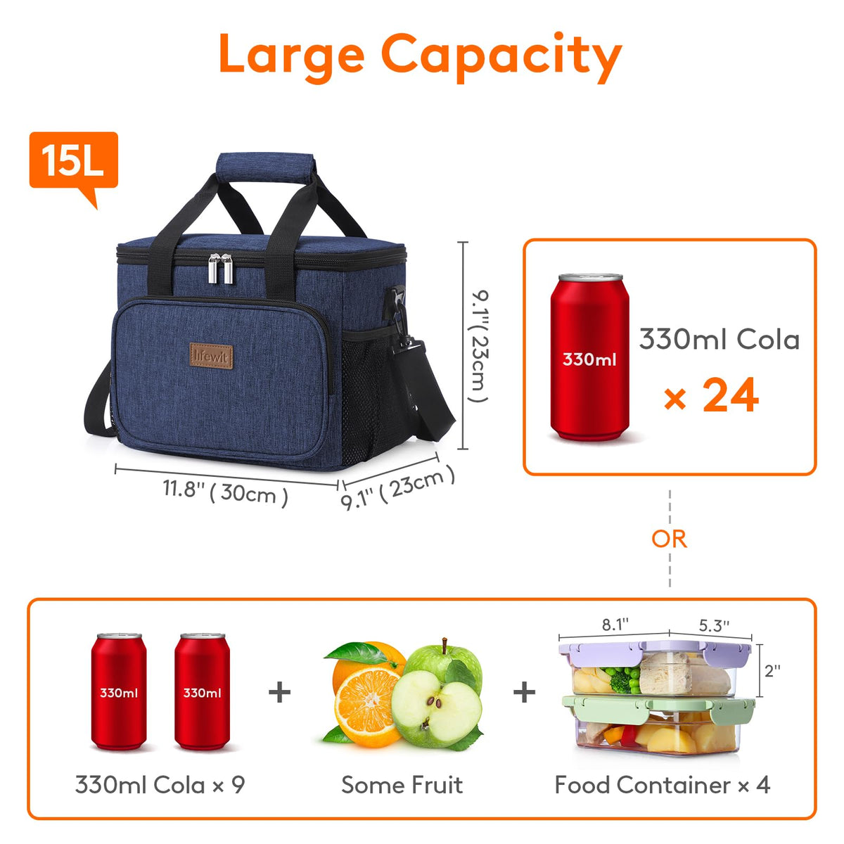 Lifewit Large Lunch Bag insulated interior keeps food fresh.