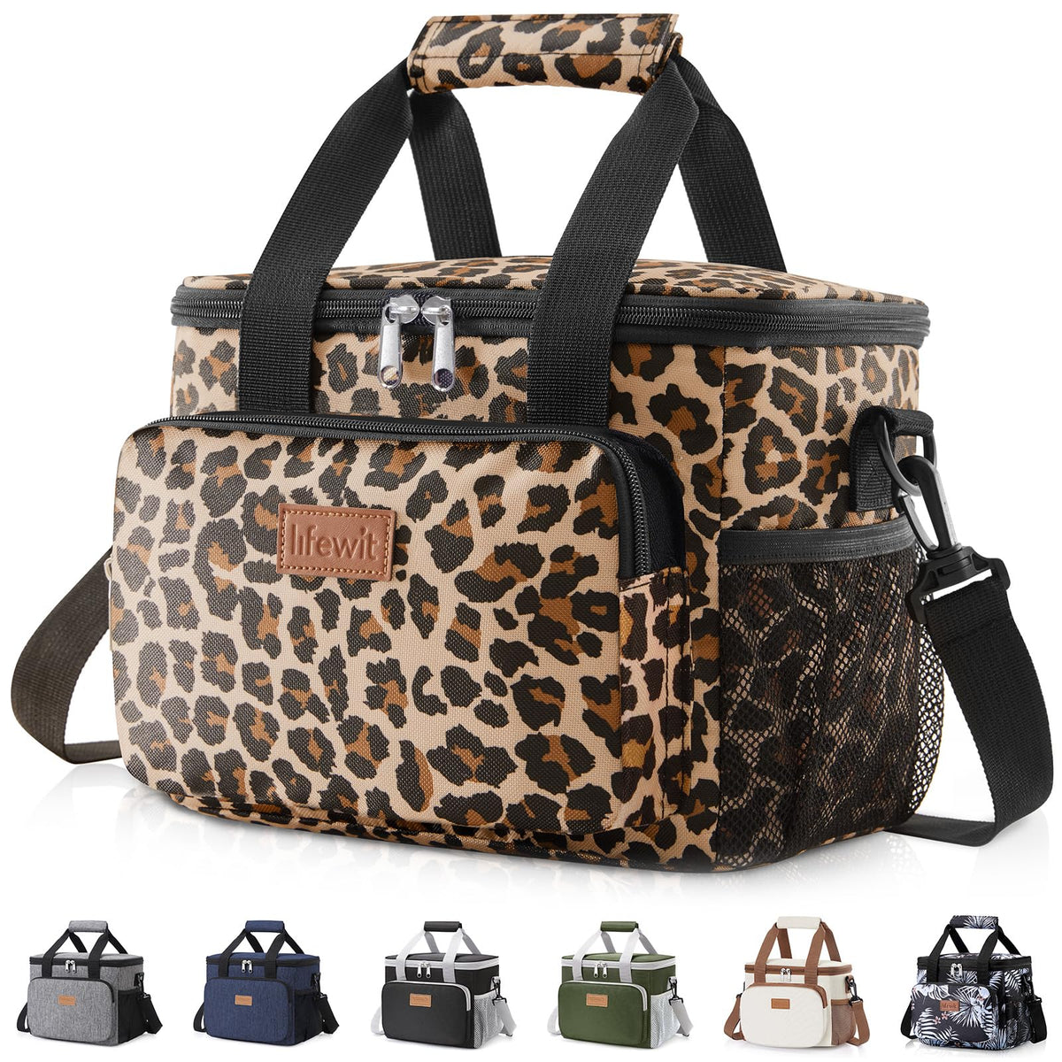 Lifewit Leopard lunch bag front view for daily office meals.