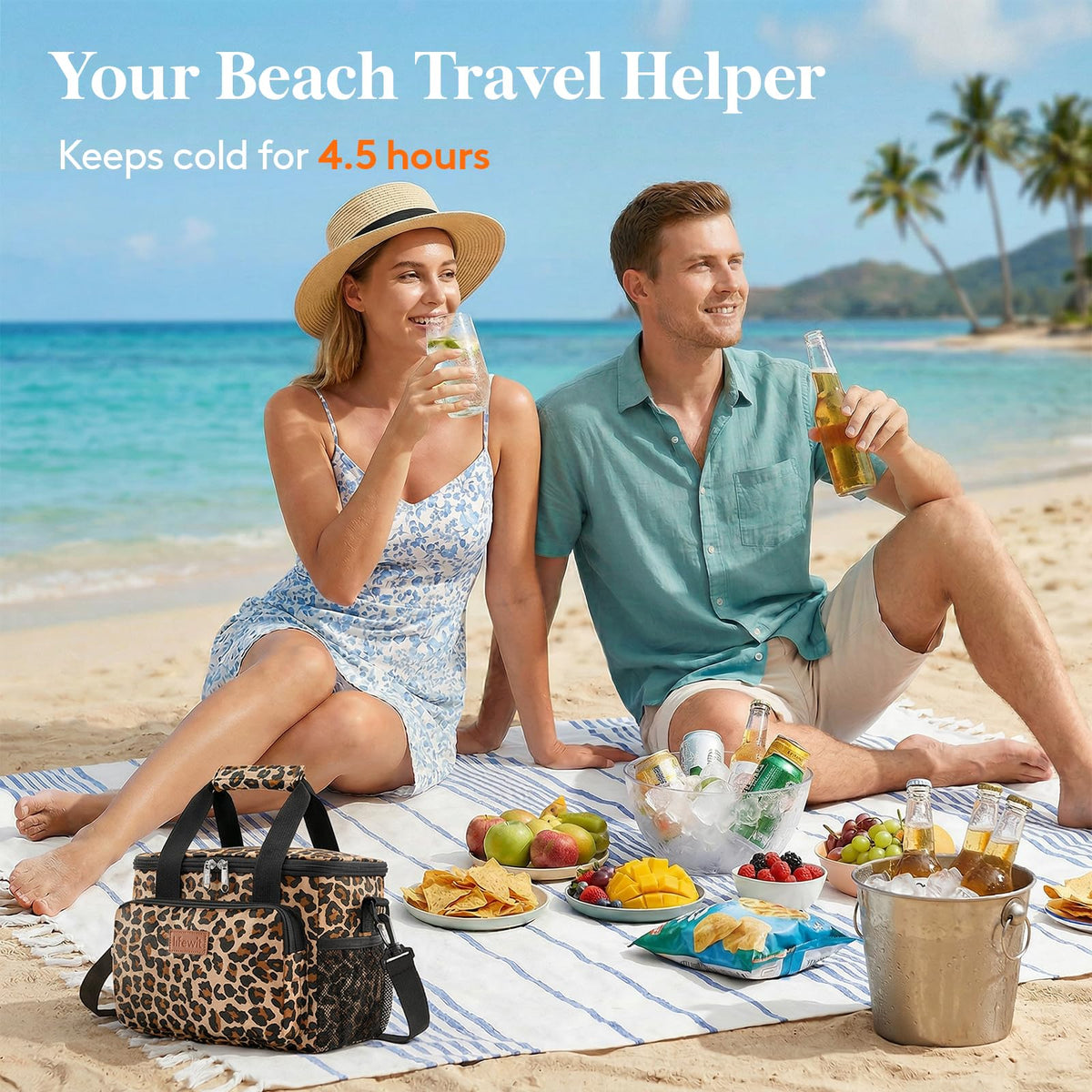 Lifewit Leopard lunch bag interior lining indicating food grade PEVA material.