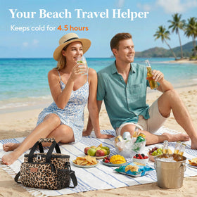 Lifewit Leopard lunch bag interior lining indicating food grade PEVA material.