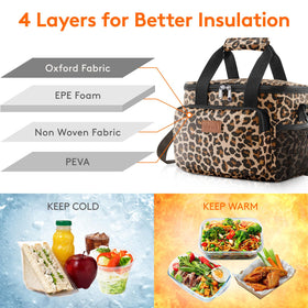 Lifewit Leopard lunch bag wide opening for easy packing and cleaning.