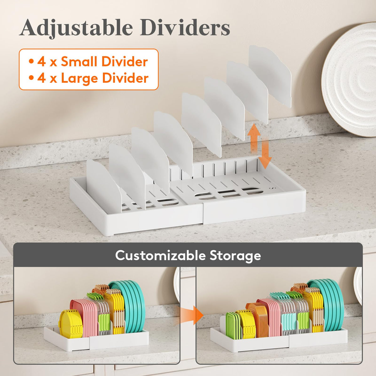 Lifewit lid organizer with adjustable dividers keeps lids and bowls sorted
