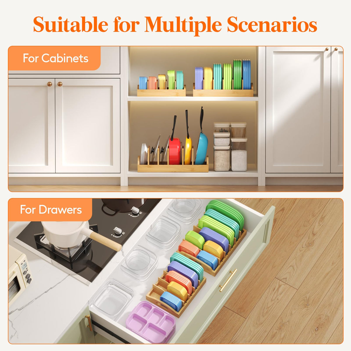 Lifewit lid organizer extra-large size holds lids and pans with five compartments.