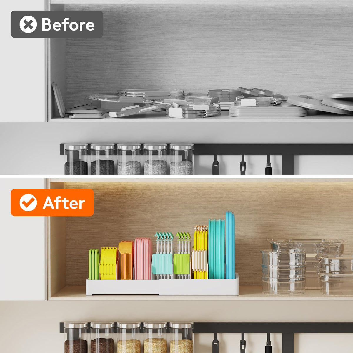 Lifewit lid organizer use-case with spice jars and small bowls