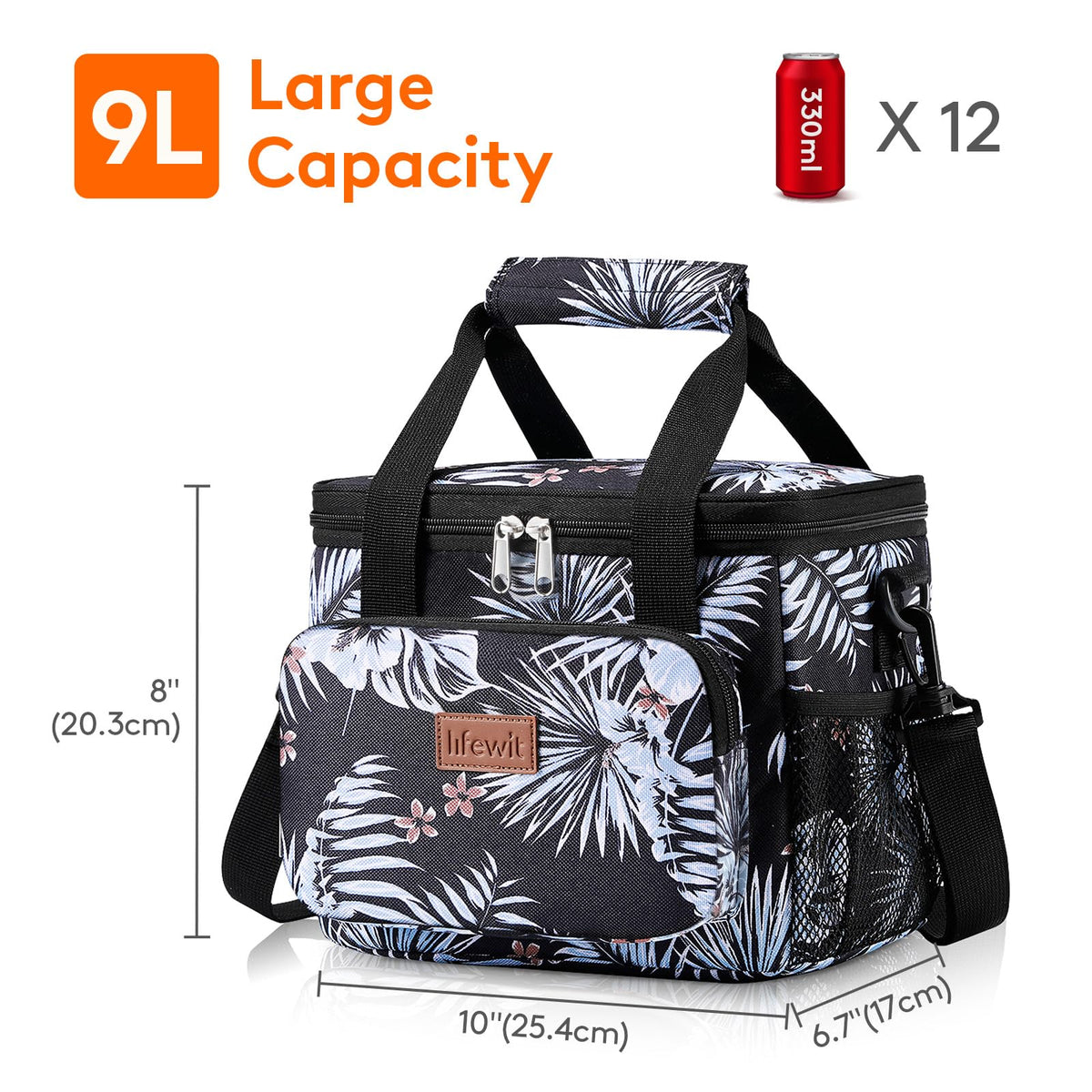 Lifewit Medium Lunch Bag capacity shows room for 12 cans or a full meal.