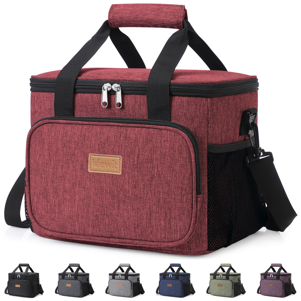 Lifewit lunch bag with burgundy open lid for easy packing.