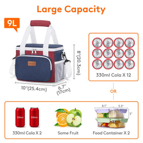 Lifewit lunch bag 9L capacity fits 12 cans for office.