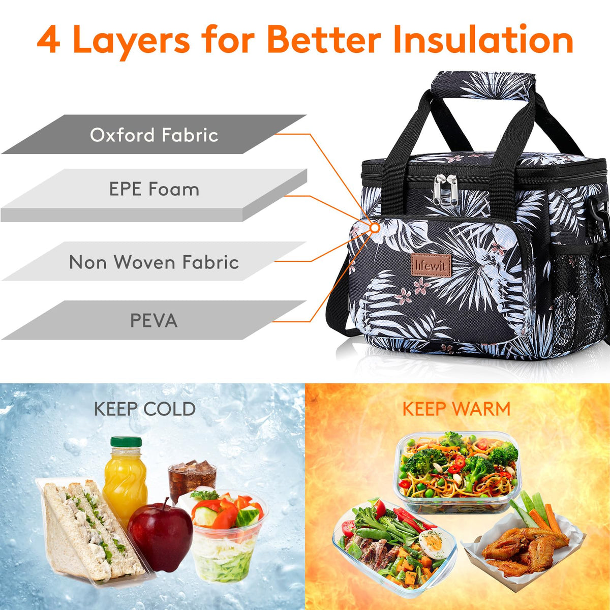 Lifewit Medium Lunch Bag insulated interior keeps food at a desired temperature.