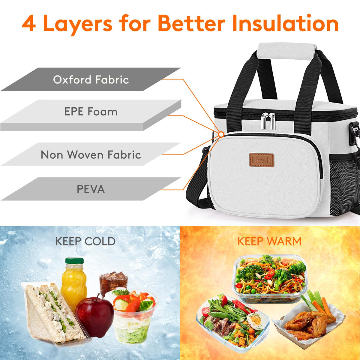 Lifewit insulated lining preserves cool or warm meals longer.