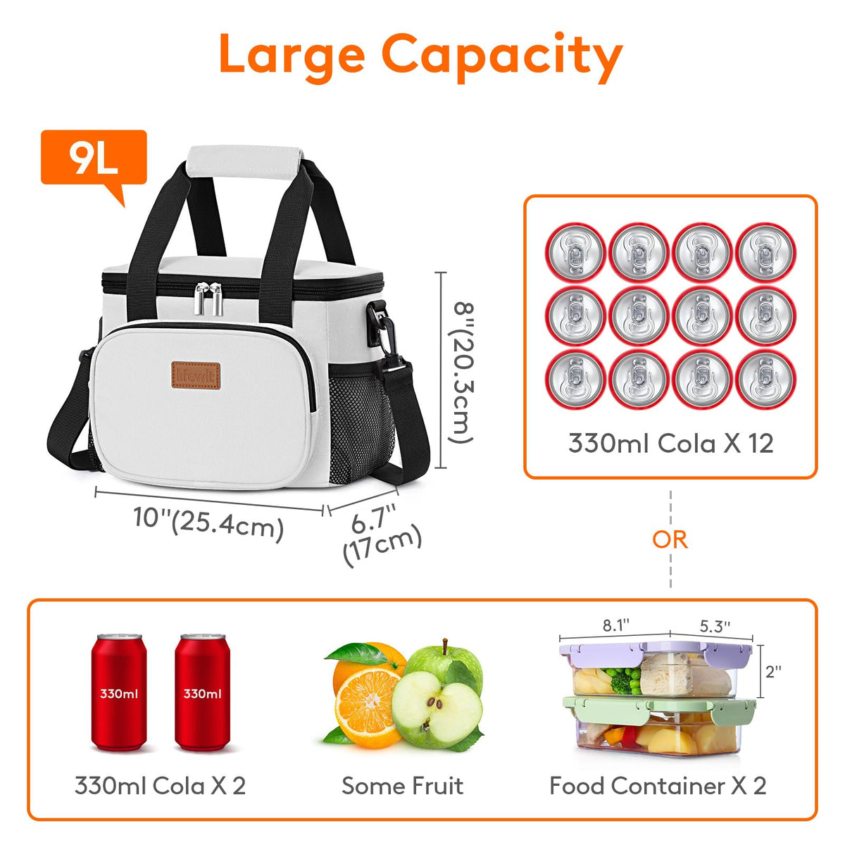 Lifewit lunch bag exterior fabric is 600D waterproof and easy to clean.
