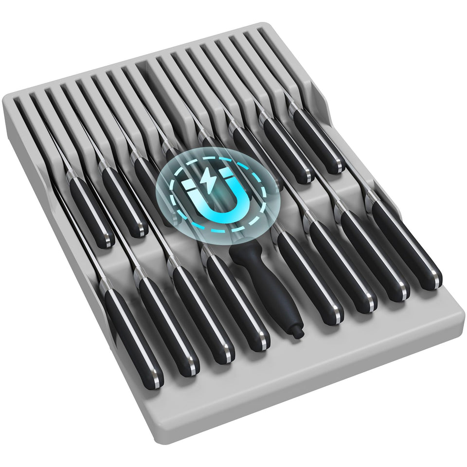 Lifewit magnetic drawer knife organizer showing secure blade slots