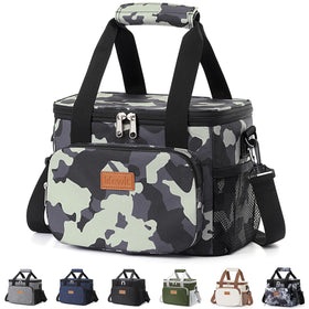 Lifewit camouflage lunch bag shows 12-can capacity for office lunches and picnics