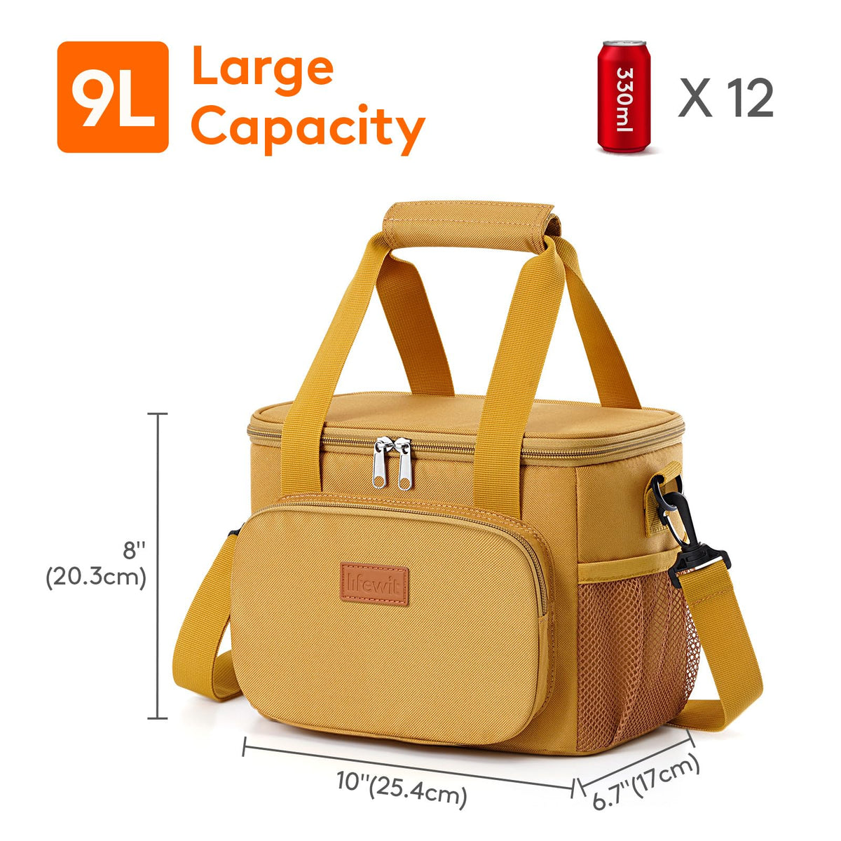 Lifewit 9L capacity shown with lunch and beverages for work or travel