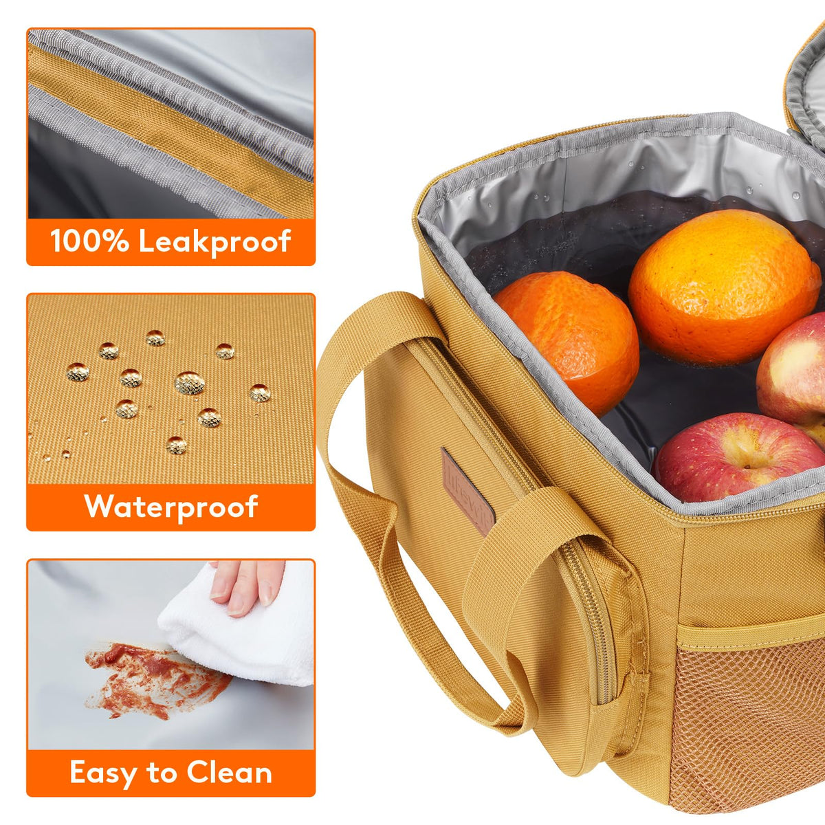 Lifewit lunch bag filled with containers and drinks, showing leakproof design