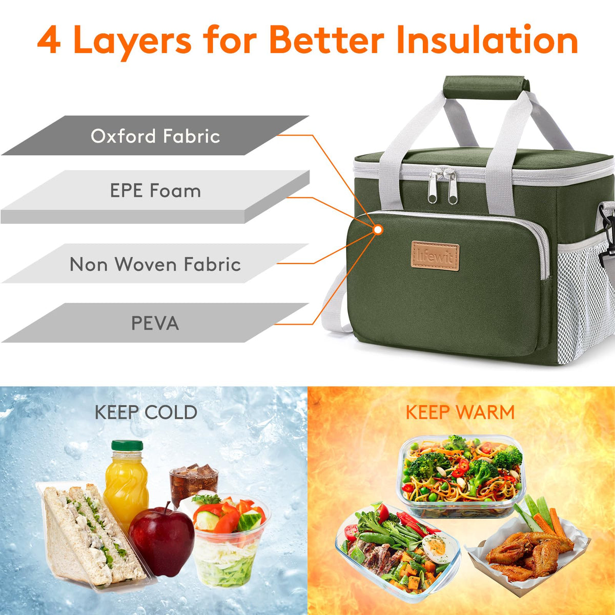 Lifewit insulated PEVA lining preserves food freshness during transport