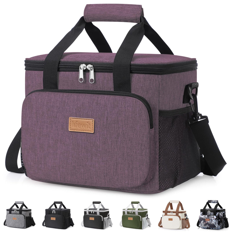 Lifewit medium insulated lunch bag in purple with a wide opening for easy packing