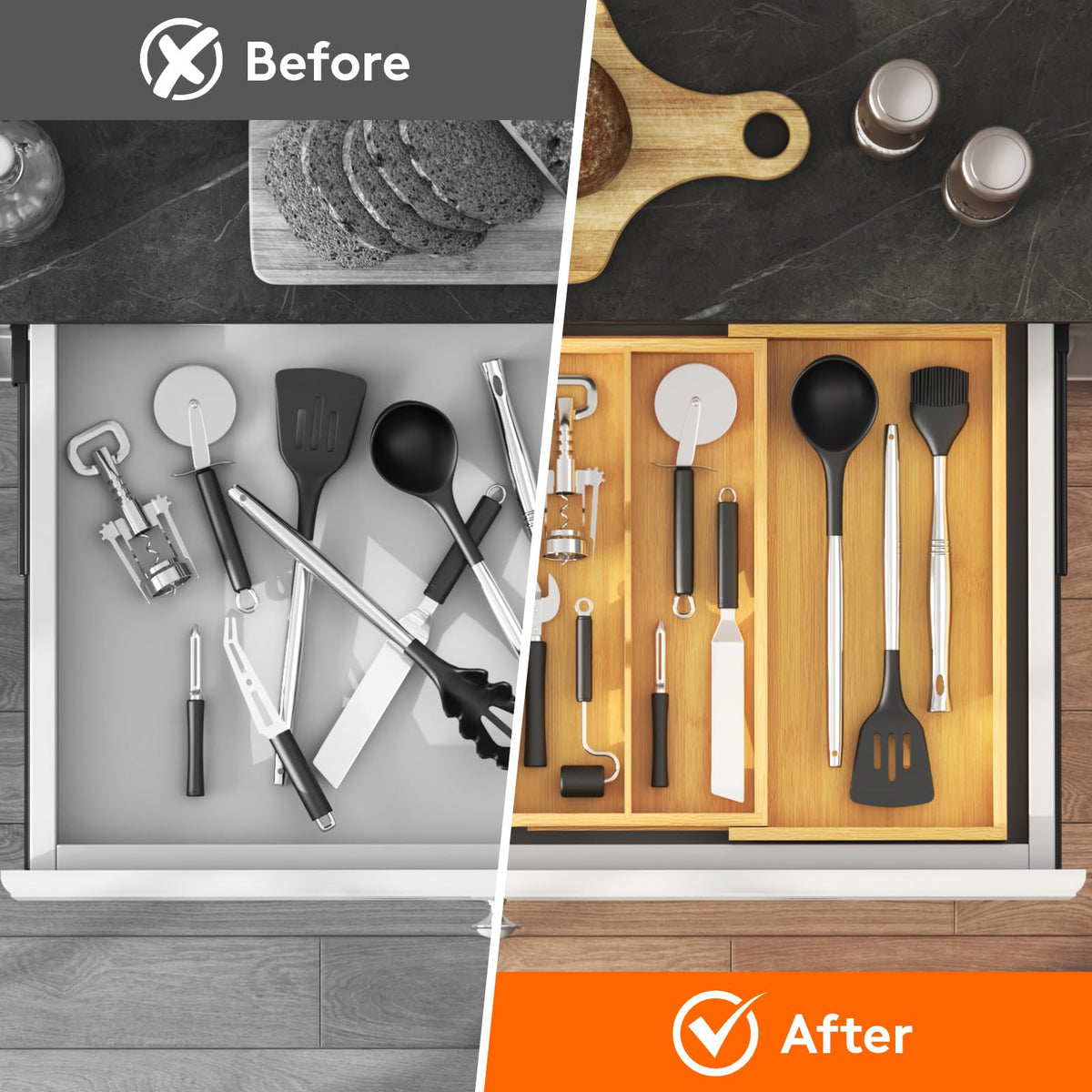 Lifewit natural wood look adds warmth and style to drawers.