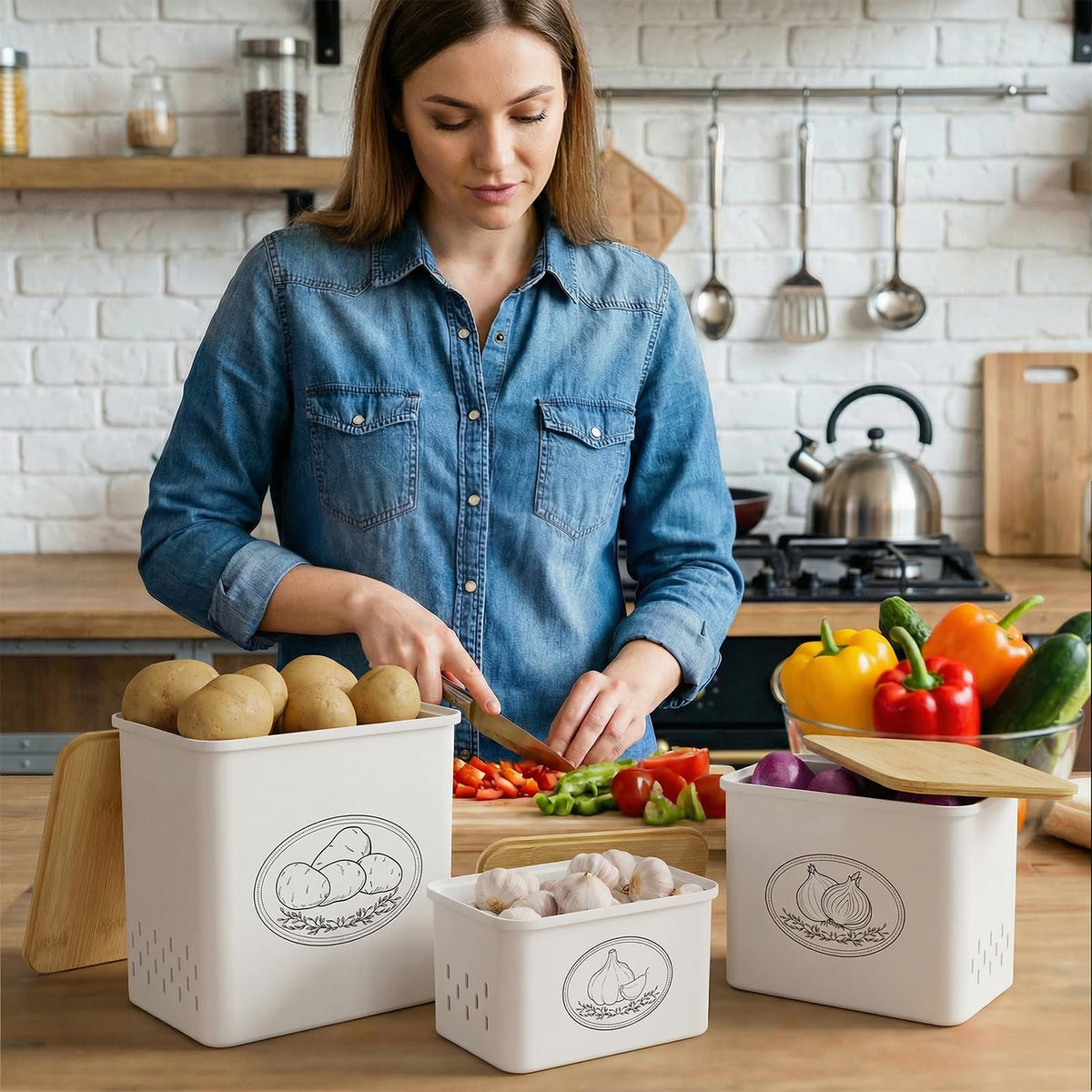 Lifewit onion storage bin with ventilation to reduce dampness.