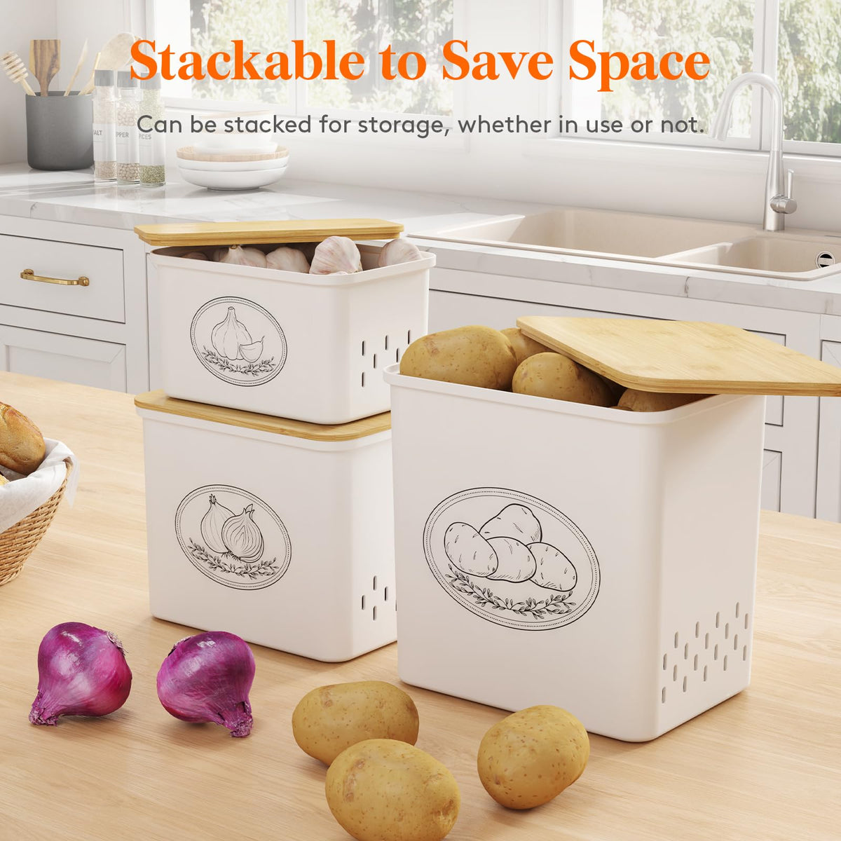 Lifewit bamboo lid on a bin provides dust protection and natural look.