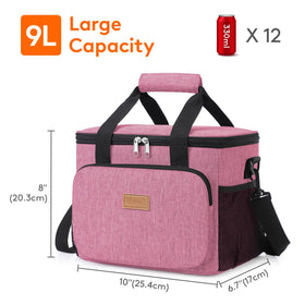 Lifewit pink lunch bag shows 12-can capacity for picnics
