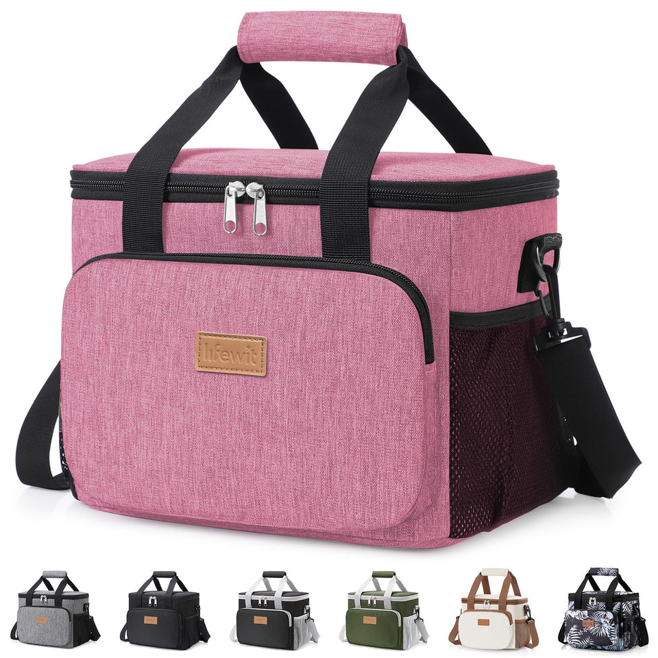 Lifewit pink medium lunch bag front view, portable daily meal solution