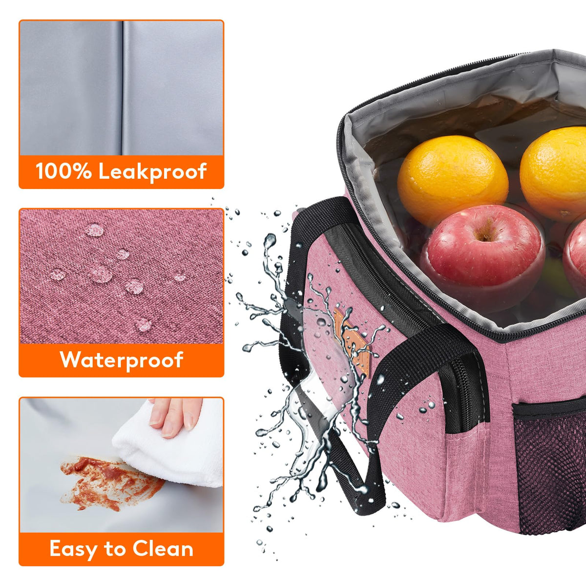 Lifewit pink lunch bag wide lid opening for easy packing