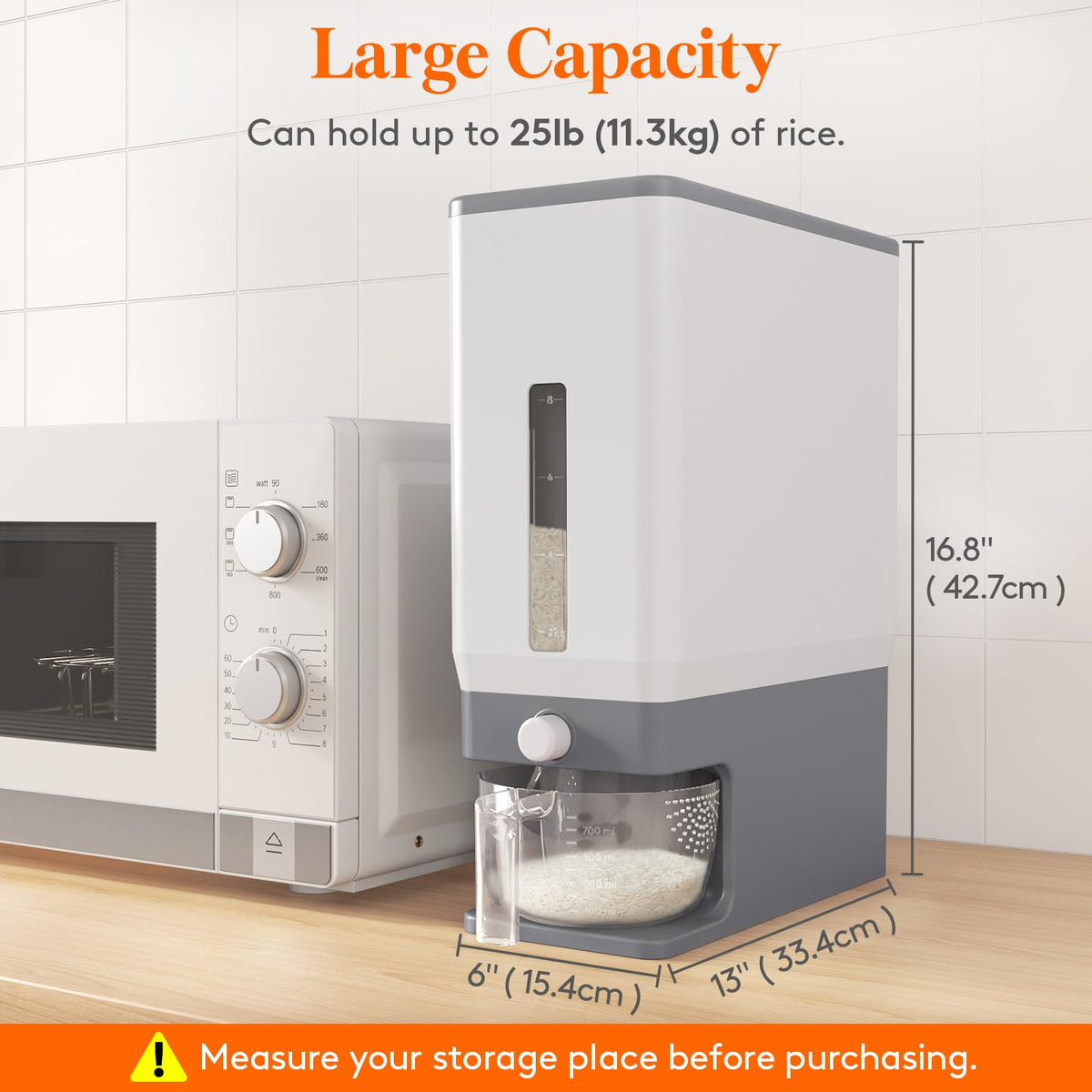 Lifewit measuring cup with scale for accurate rice portioning.