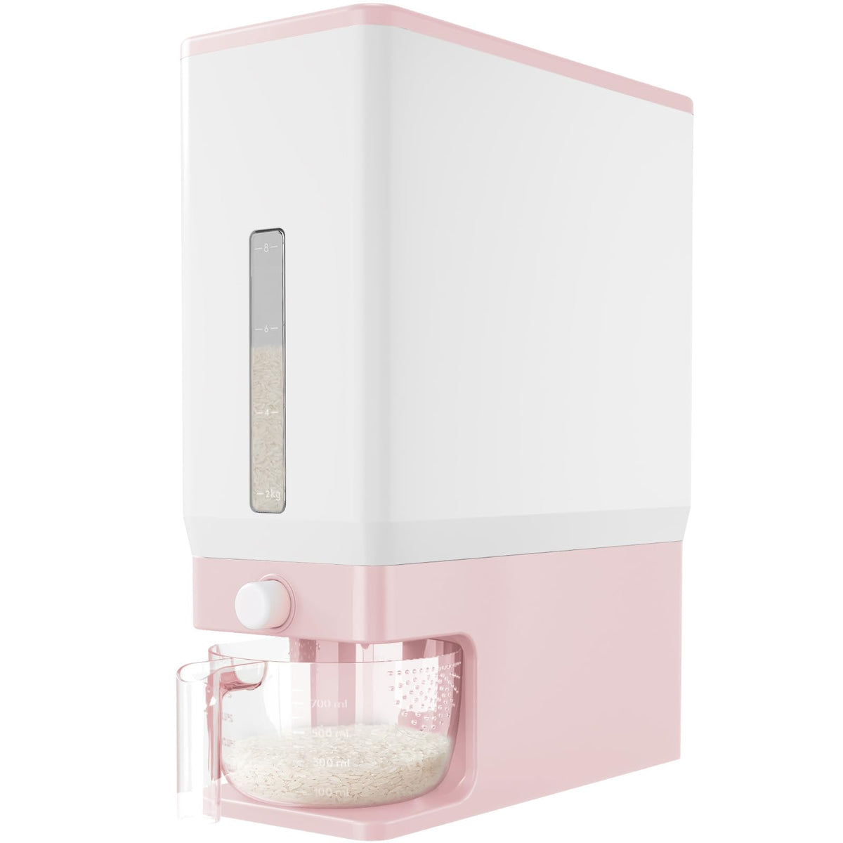 Lifewit rice dispenser in pink with 25 lbs capacity for pantry organization
