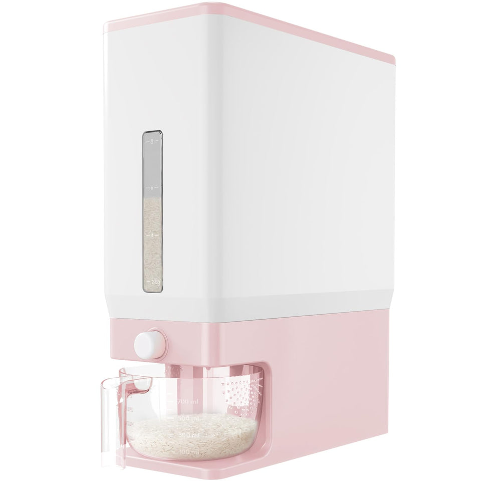 Lifewit rice dispenser in pink with 25 lbs capacity for pantry organization
