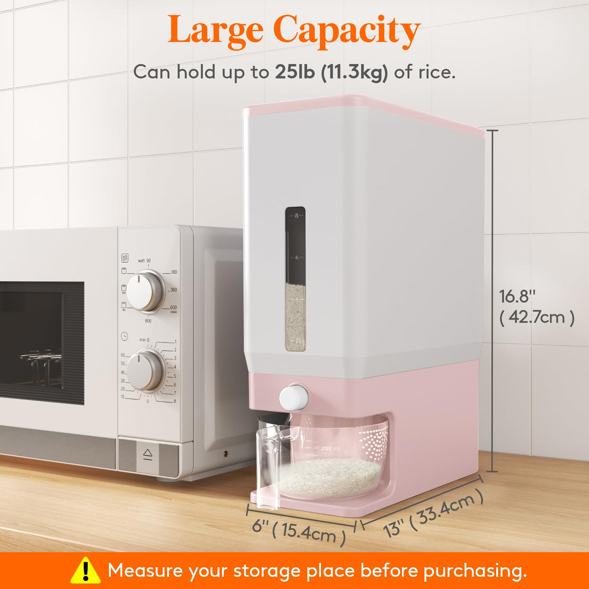 Dispense rice with button on Lifewit dispenser for clean portions