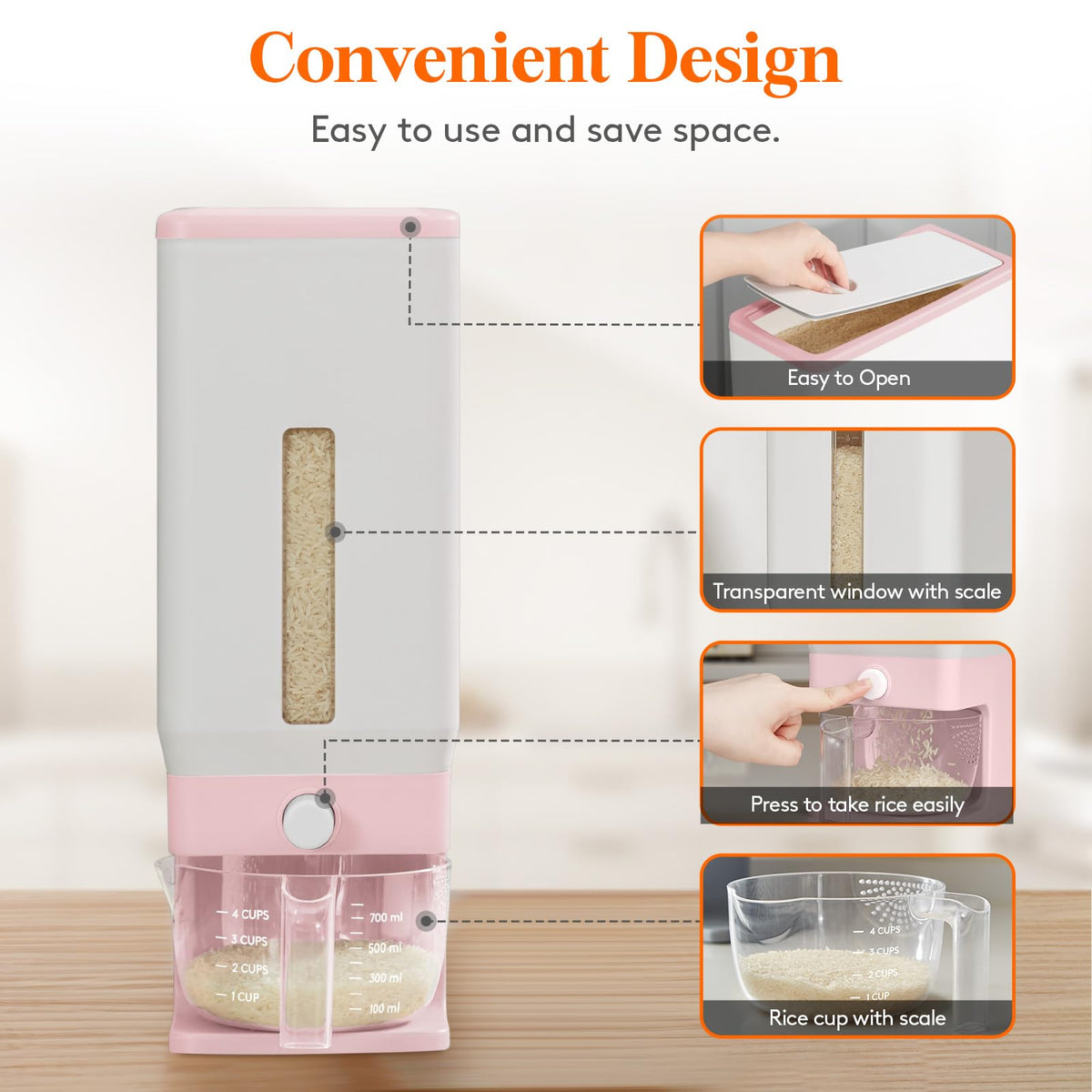Transparent measuring cup on Lifewit dispenser for accurate servings
