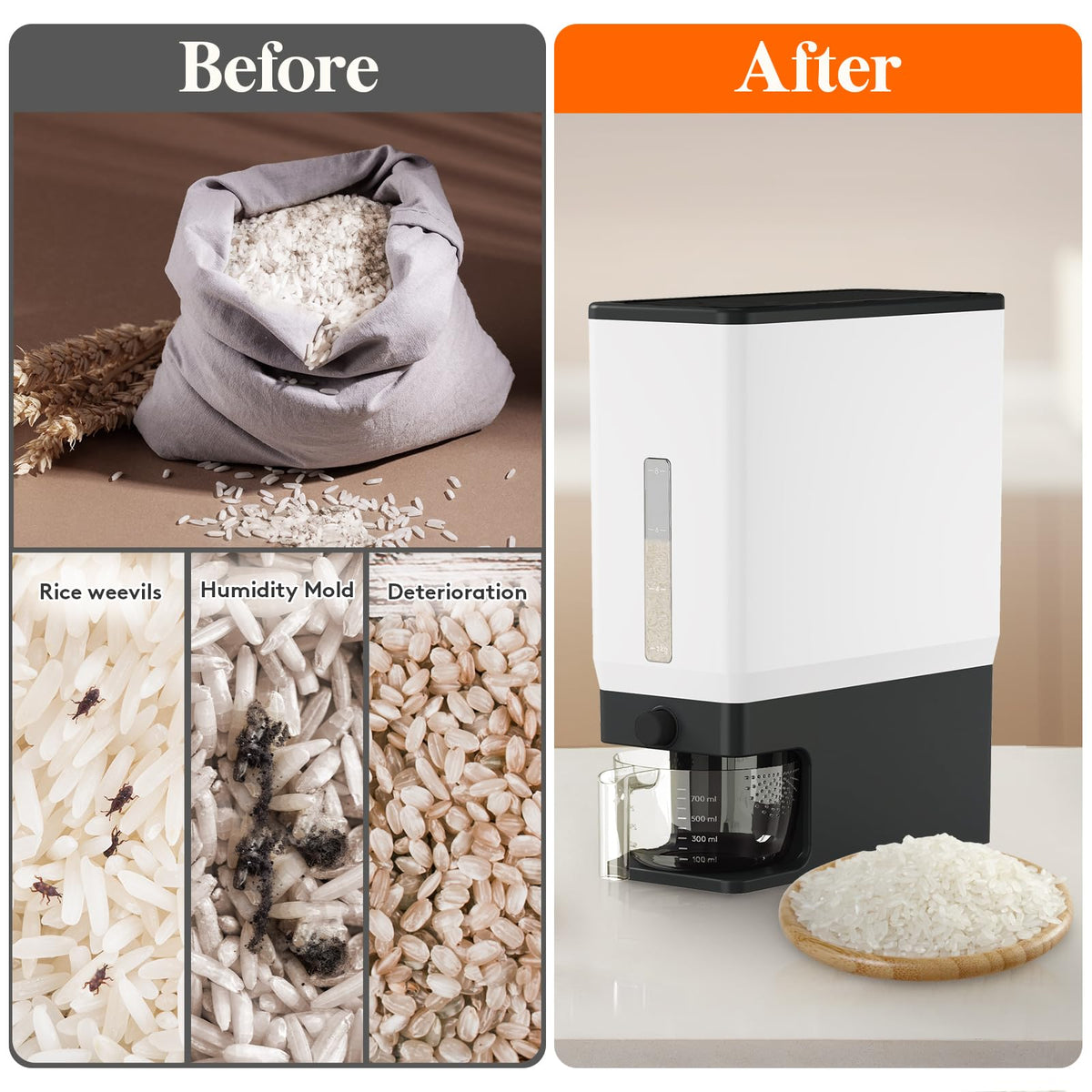Lifewit Rice Dispenser measuring cup shows clear marks for accurate scoops