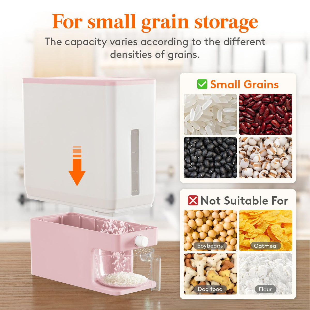 Durable Lifewit rice dispenser body shows contents clearly