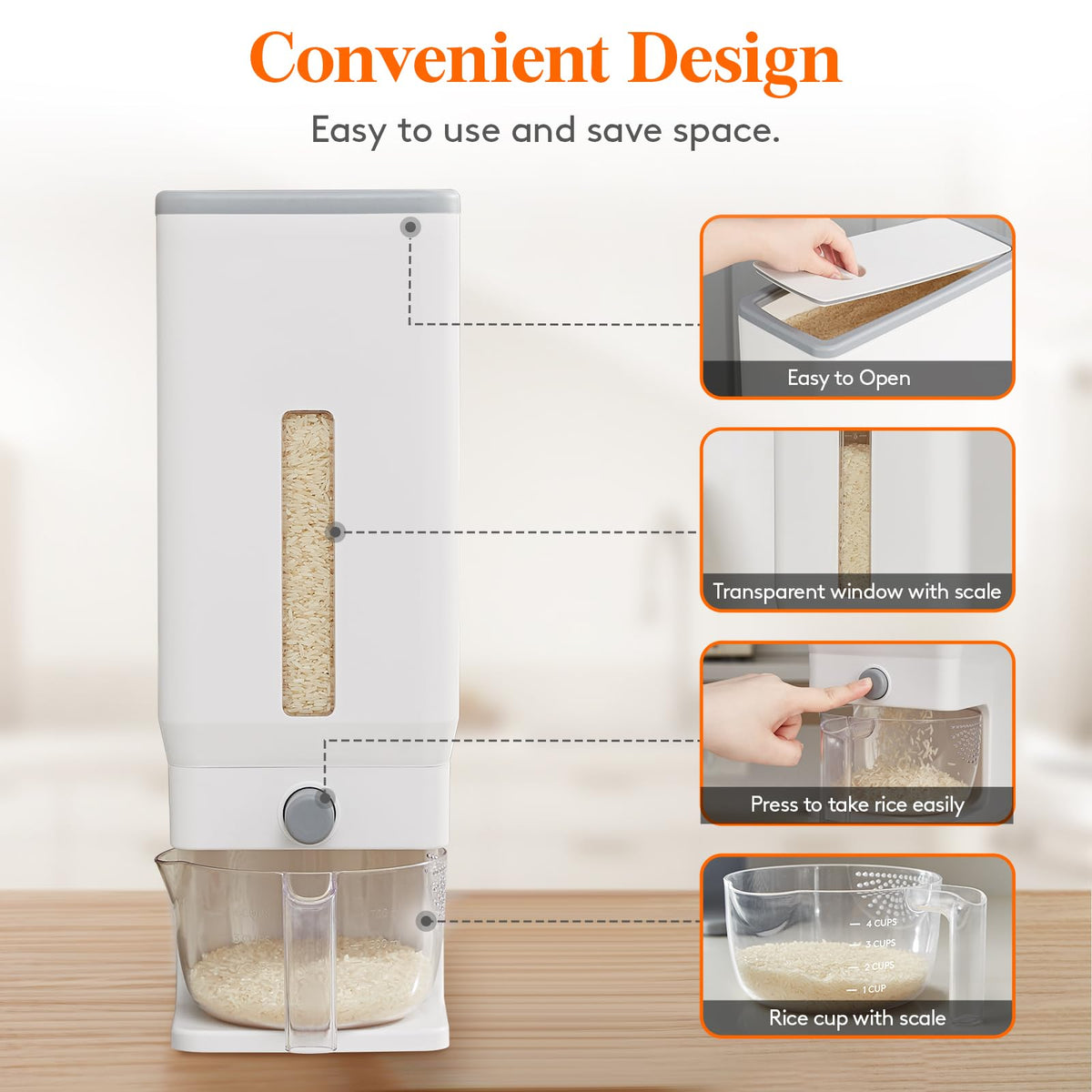 Lifewit transparent scales let you monitor remaining rice.