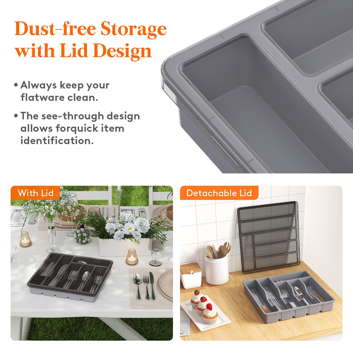 Lifewit six-compartment tray for knives, forks, spoons, and small tools.