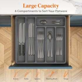 Lifewit compact drawer organizer fits most kitchen drawers for easy retrieval.