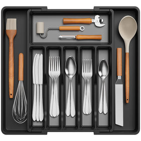 Lifewit silverware drawer organizer with anti-slip middle compartments protects utensils during use.