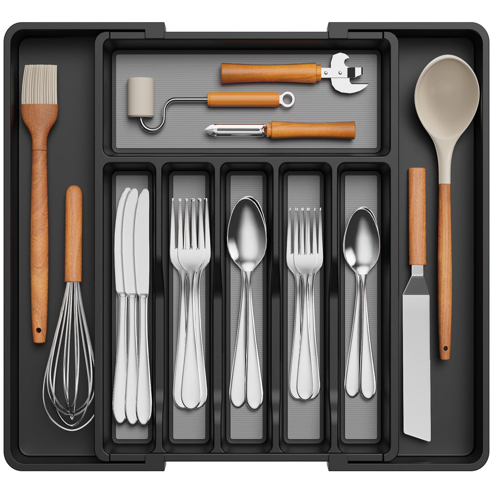 Lifewit silverware drawer organizer with anti-slip middle compartments protects utensils during use.