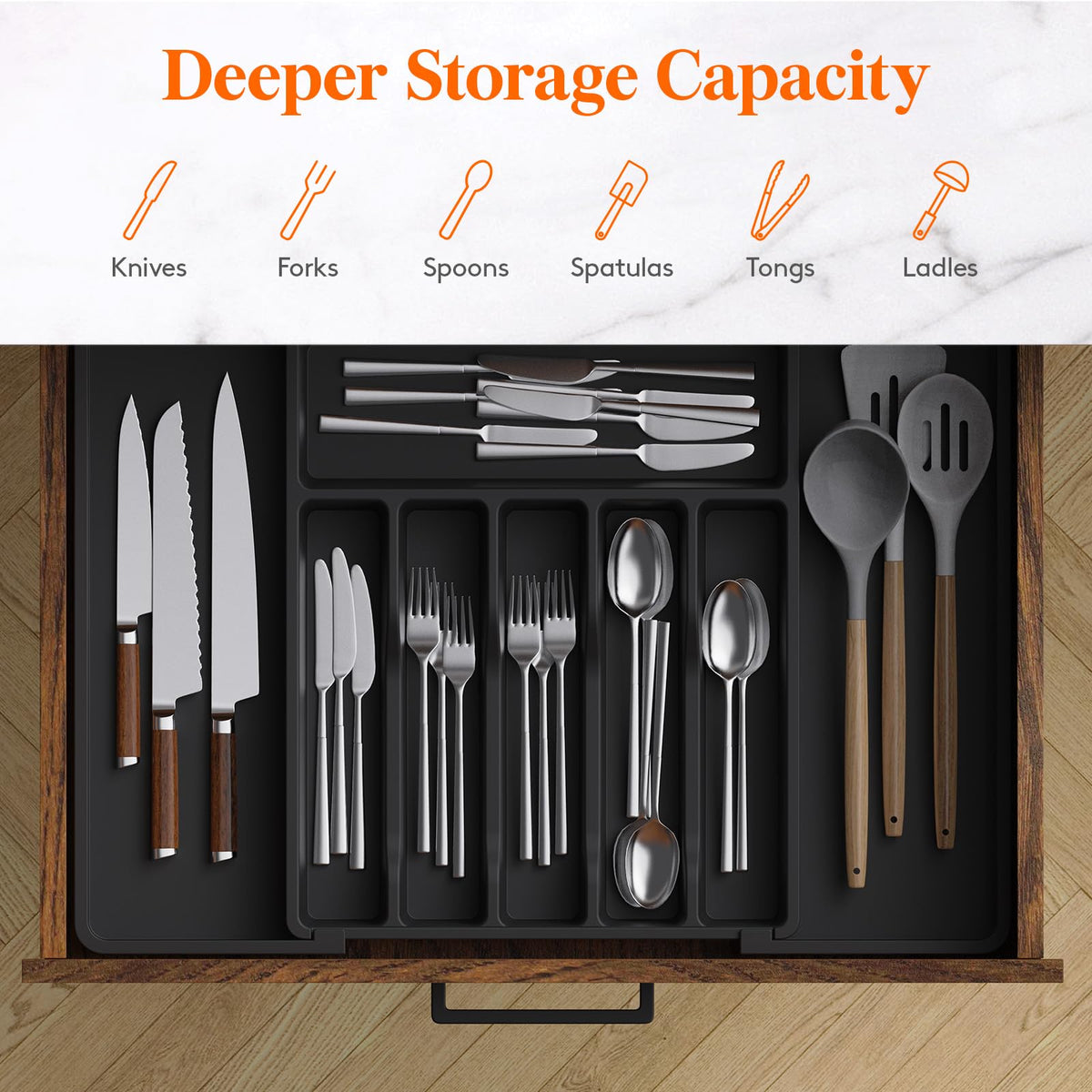 Lifewit BPA-free tray keeps utensils in a healthy, safe storage area