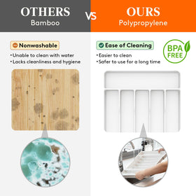 Lifewit silverware drawer organizer compact-folded showcases slim profile for small drawers.