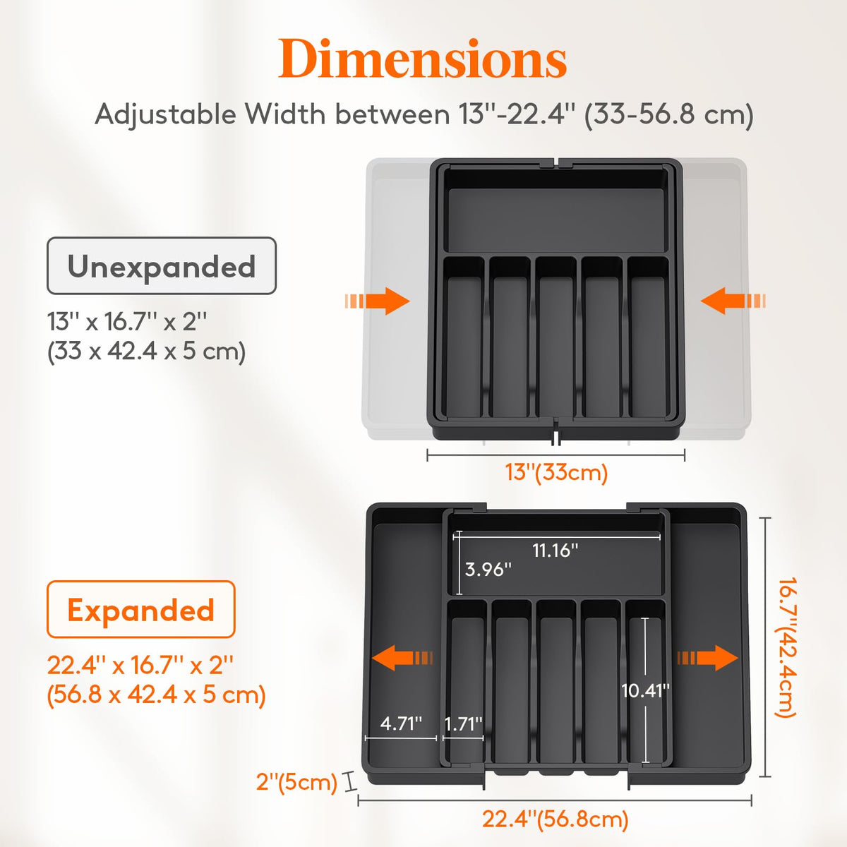 Lifewit organizer compartments layout shows six to eight sections for easy cutlery separation