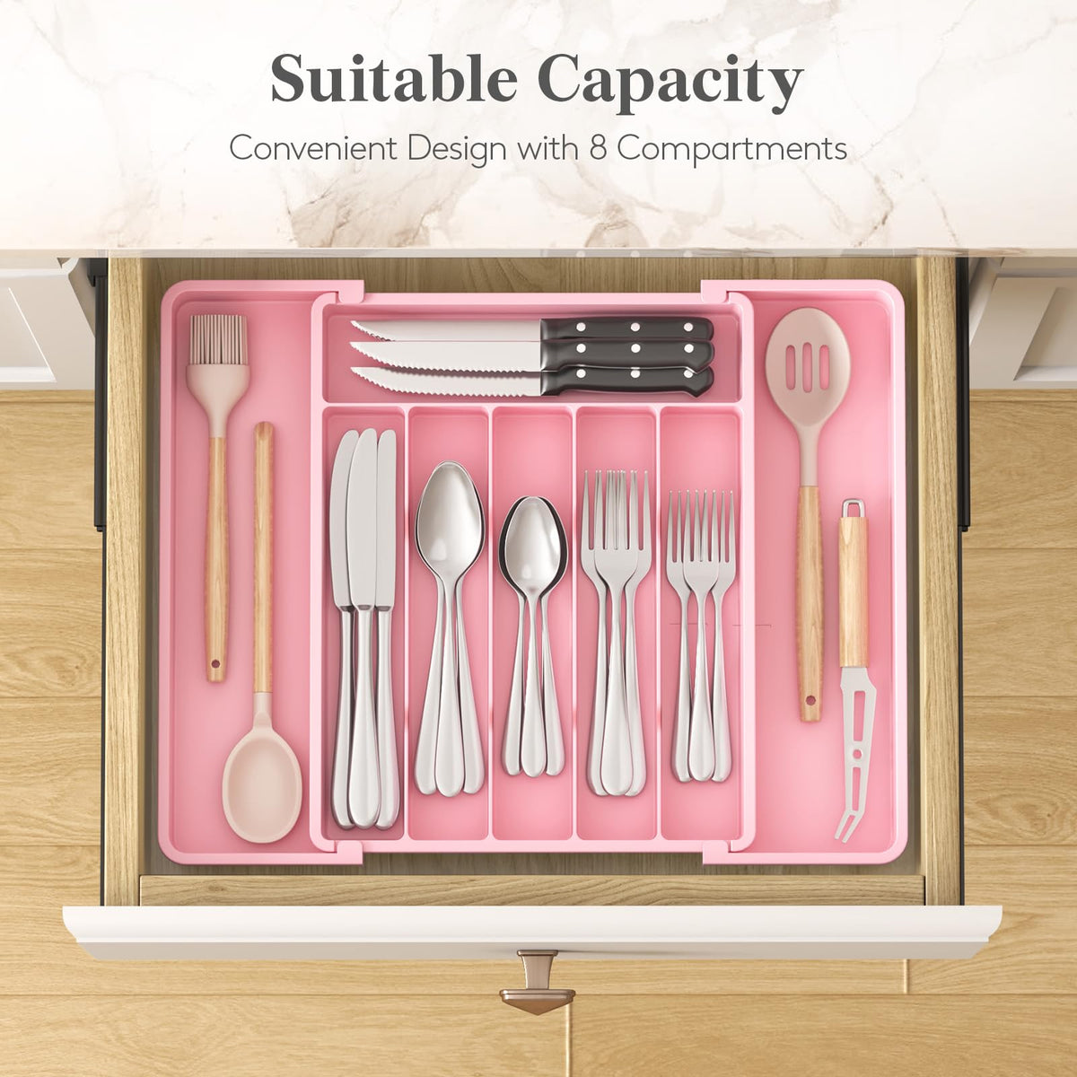 Lifewit eight-compartment tray keeps spoons, forks, and knives sorted