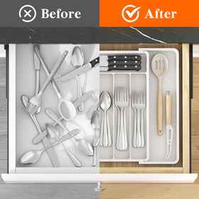 Lifewit eight-compartment organizer keeps spoons forks knives neatly separated.