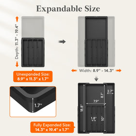 Lifewit expandable organizer showing width and depth adjustment for precise placement