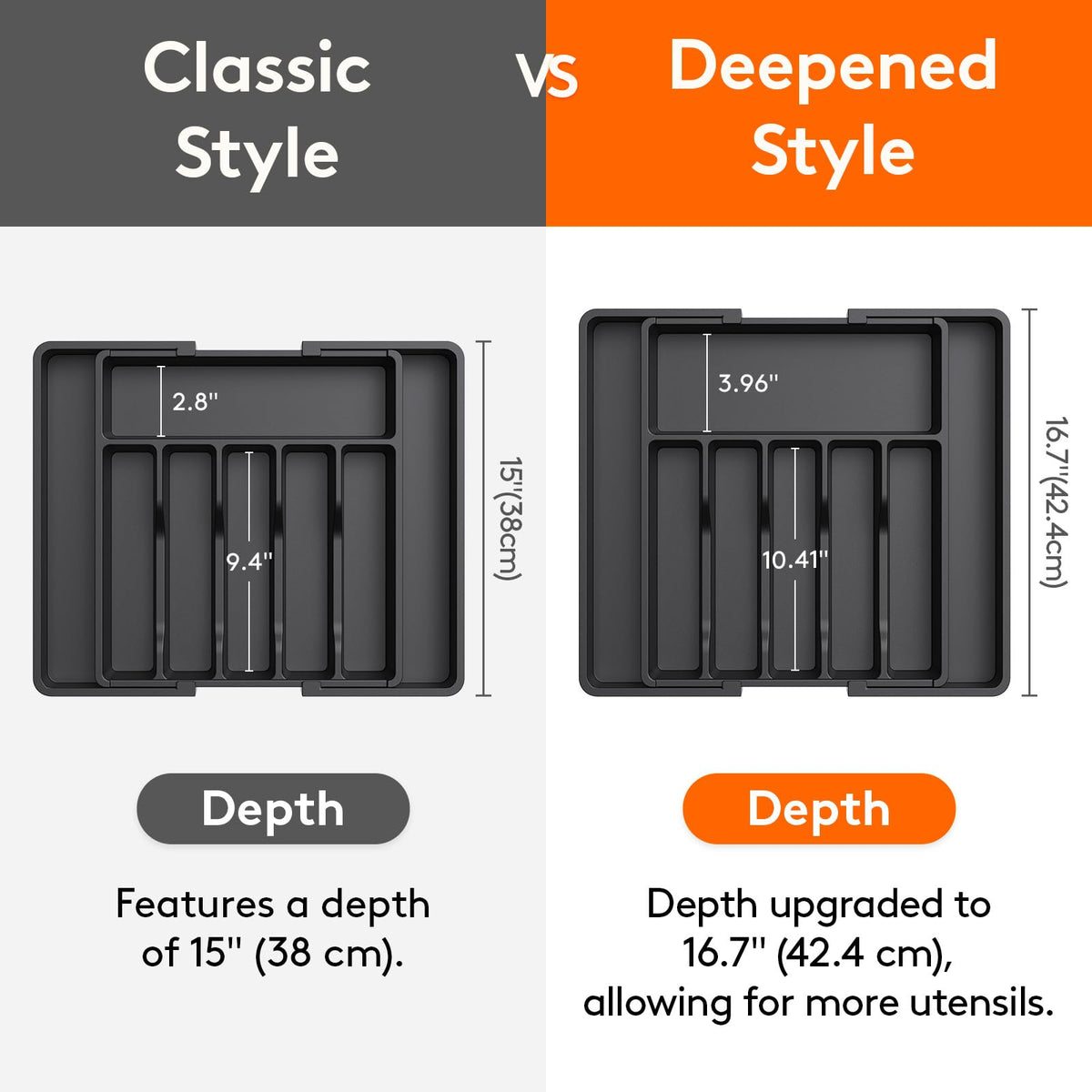Lifewit organizer expanded length enables full utensil access in larger drawers
