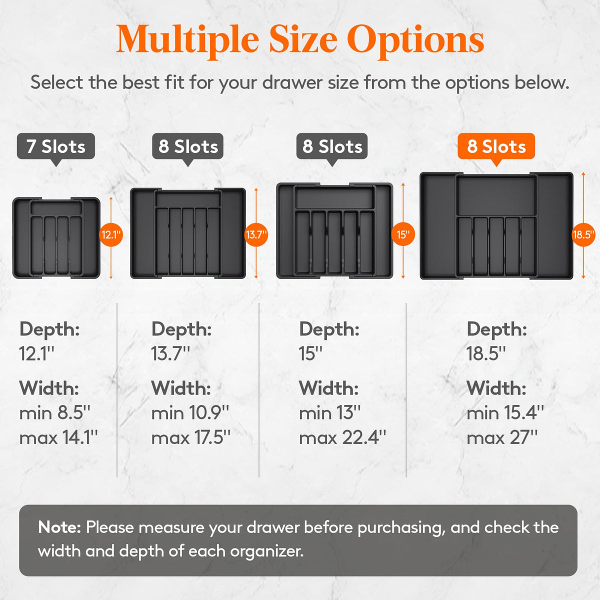 Lifewit silverware drawer organizer extended to full depth, maximizing space for spoons, forks, and knives.